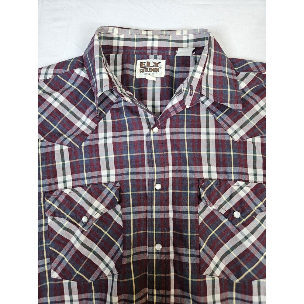 Ely Cattleman Shirt Men's Sz Large Purple Plaid Pearl Snap Western Rodeo Vintage